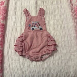 Golf Cart and Flag Striped Baby Girl Outfit with Ruffle Bottom